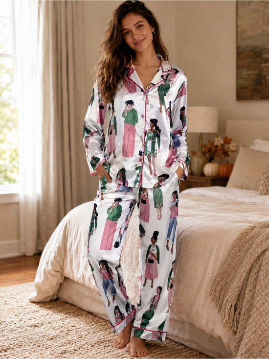 Sheshow Other - SHESHOW Women’s Satin Pajama Set Size M Fashion Print Pink Green NWT